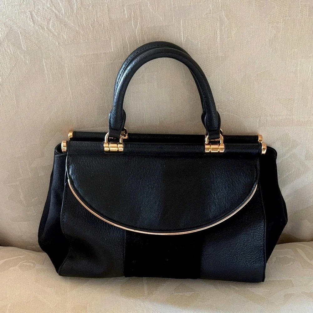 LC Lauren Conrad Black faux suede faux leather Handbag